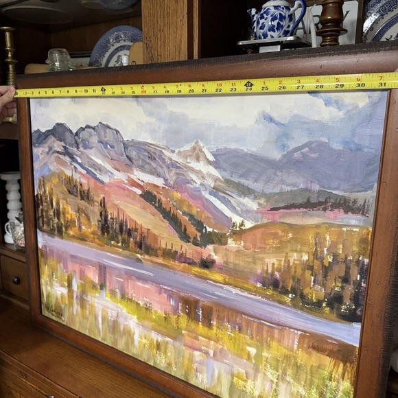 Painting Canvas Hand Painted Mountain Lake Signed J. Cochran Fine Art 25 X 33 - Picture 7 of 10